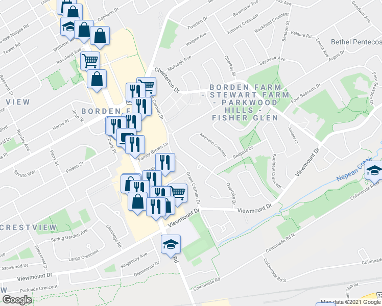 map of restaurants, bars, coffee shops, grocery stores, and more near in Ottawa