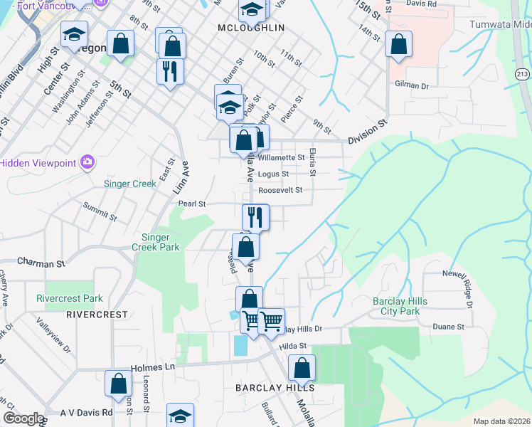 map of restaurants, bars, coffee shops, grocery stores, and more near 405 Molalla Avenue in Oregon City