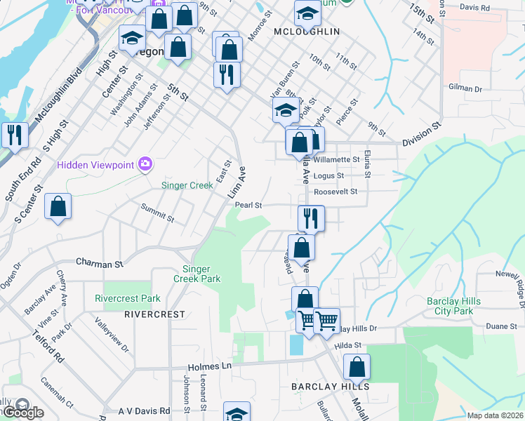 map of restaurants, bars, coffee shops, grocery stores, and more near 236 Pearl Street in Oregon City