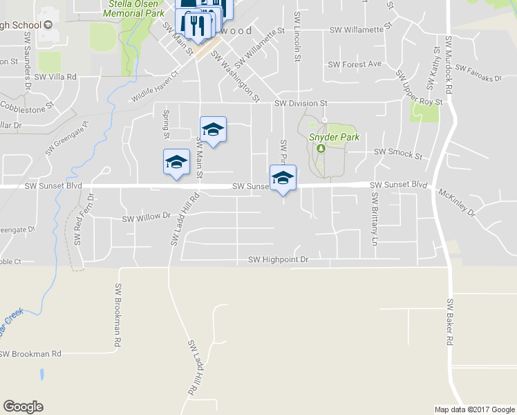 map of restaurants, bars, coffee shops, grocery stores, and more near 15677 Southwest Willow Court in Sherwood