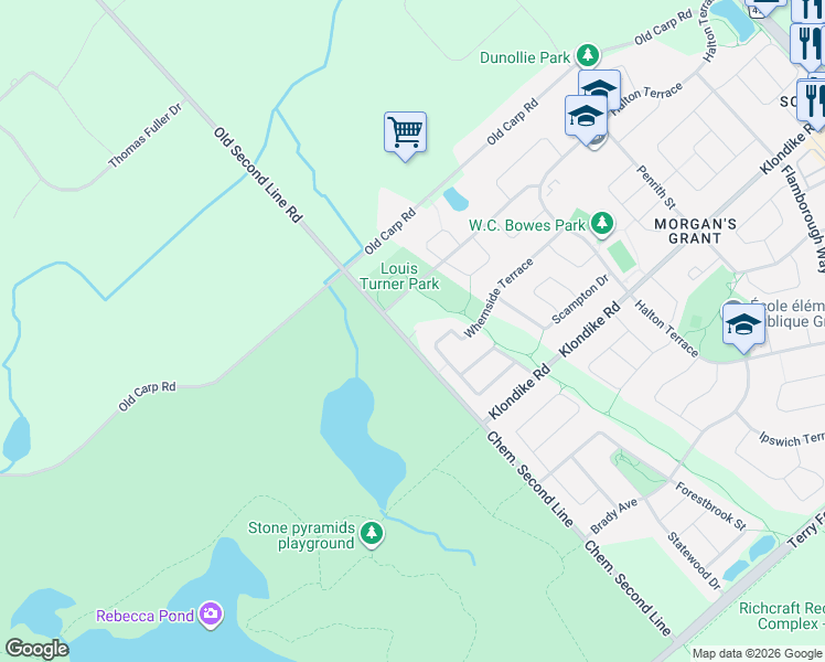 map of restaurants, bars, coffee shops, grocery stores, and more near 703 Antelope Private in Ottawa