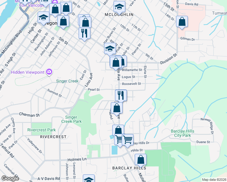 map of restaurants, bars, coffee shops, grocery stores, and more near 208 Myrtle Street in Oregon City