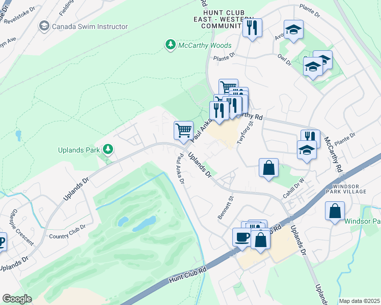 map of restaurants, bars, coffee shops, grocery stores, and more near in Ottawa