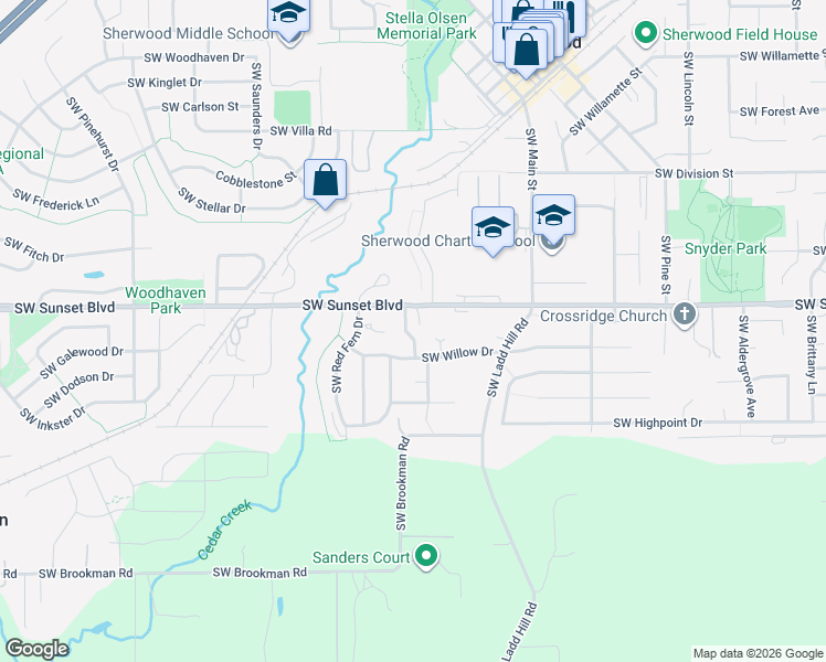 map of restaurants, bars, coffee shops, grocery stores, and more near 23608 Southwest Eucalyptus Terrace in Sherwood