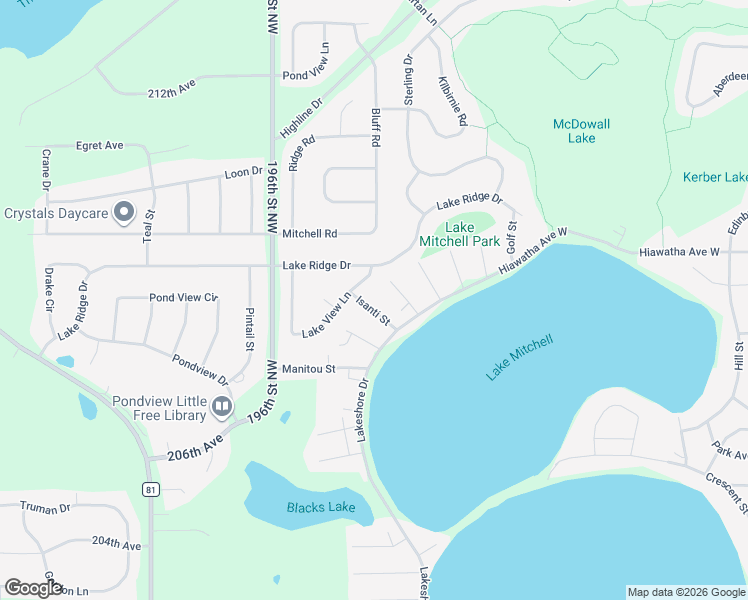 map of restaurants, bars, coffee shops, grocery stores, and more near 1461 Chippewa Street in Big Lake