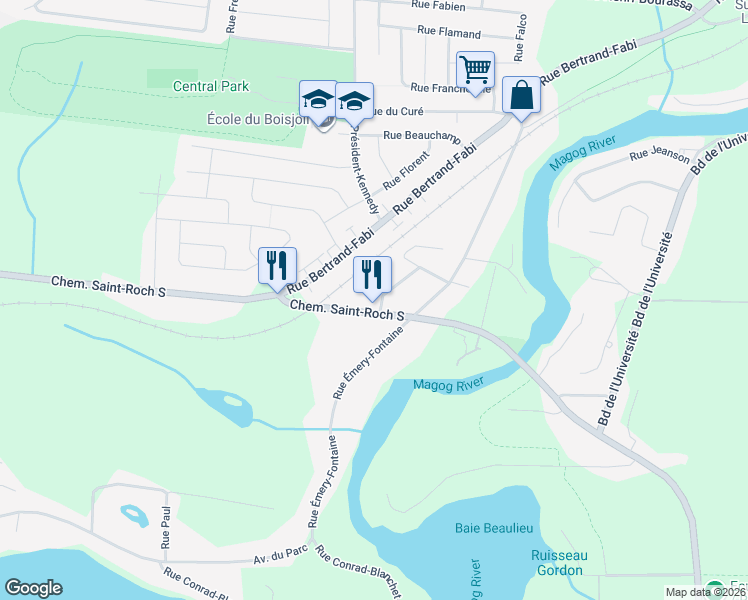 map of restaurants, bars, coffee shops, grocery stores, and more near 6635 Rue Philippe-Beaulieu in Sherbrooke