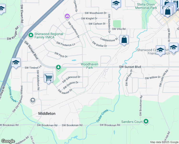 map of restaurants, bars, coffee shops, grocery stores, and more near 17345 Southwest Inkster Drive in Sherwood