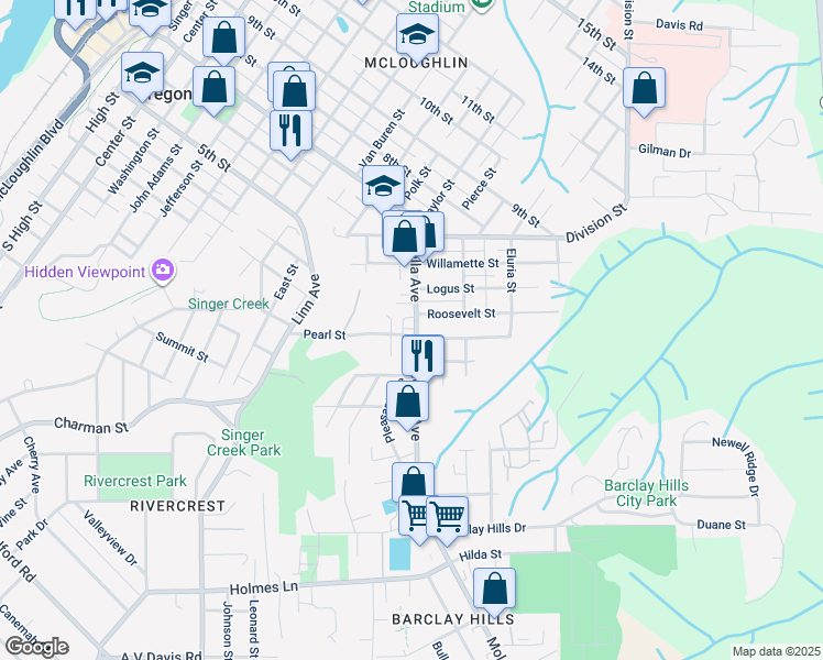 map of restaurants, bars, coffee shops, grocery stores, and more near 211 Molalla Avenue in Oregon City