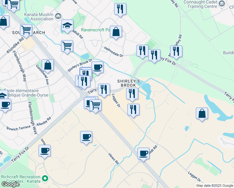 map of restaurants, bars, coffee shops, grocery stores, and more near 362 Terry Fox Dr in Ottawa