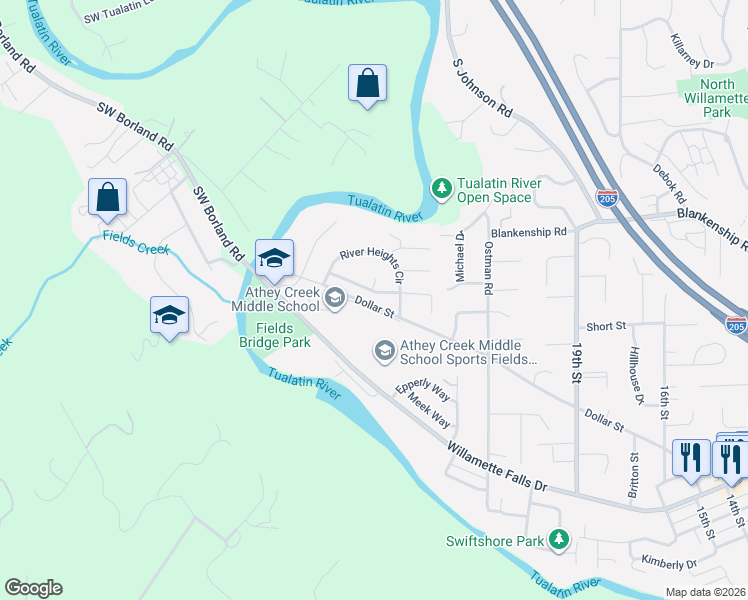 map of restaurants, bars, coffee shops, grocery stores, and more near 769 Nicole Drive in West Linn