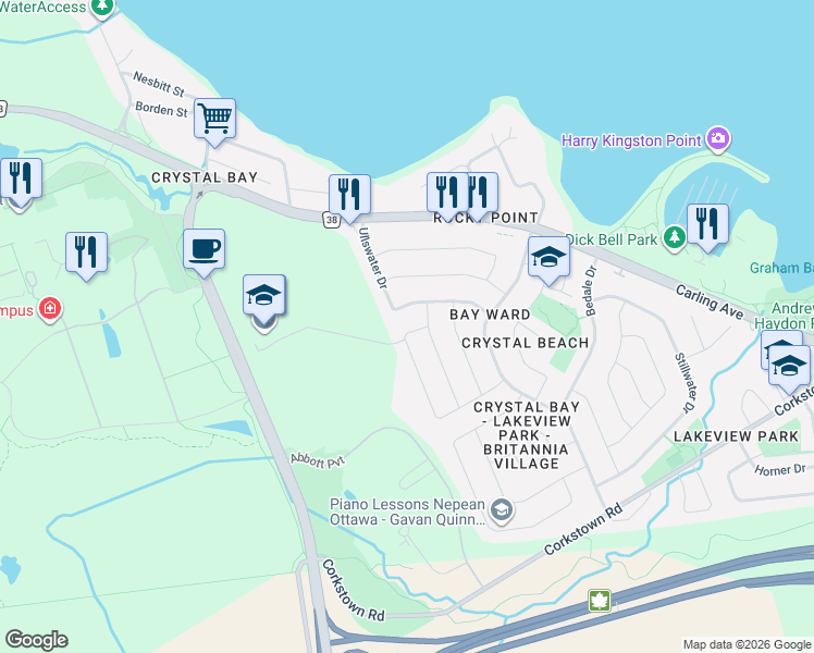 map of restaurants, bars, coffee shops, grocery stores, and more near 6 Solva Drive in Ottawa