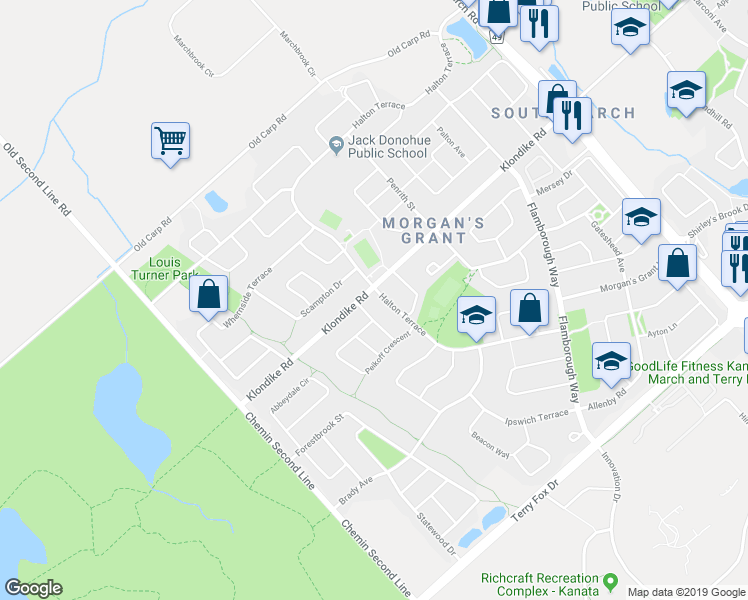 map of restaurants, bars, coffee shops, grocery stores, and more near 1314 Halton Terrace in Ottawa