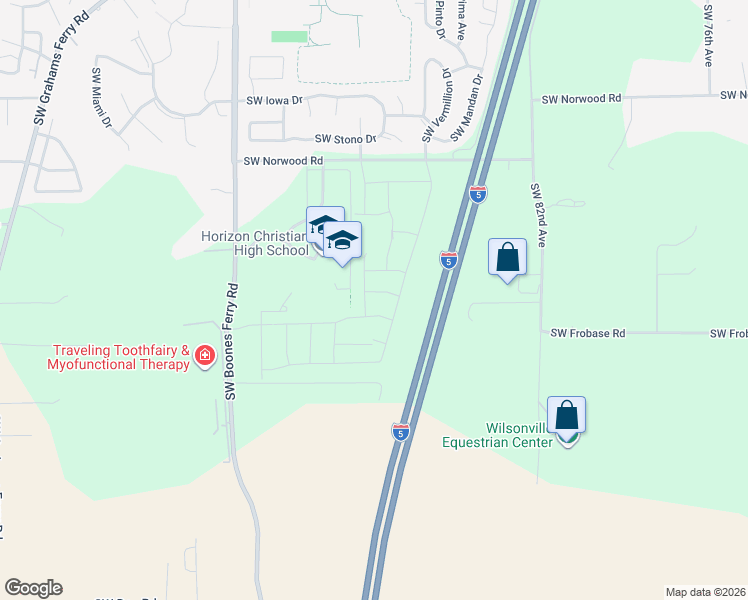 map of restaurants, bars, coffee shops, grocery stores, and more near 8866 Southwest Peoria Lane in Tualatin