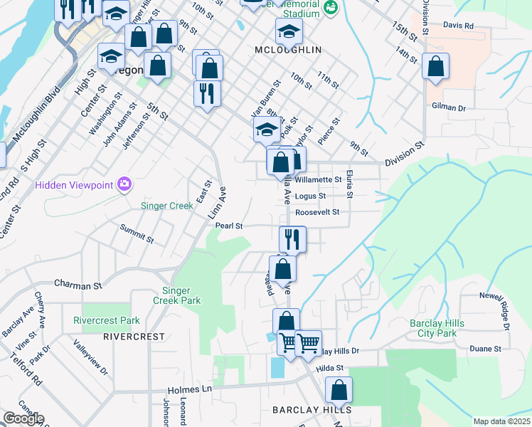 map of restaurants, bars, coffee shops, grocery stores, and more near 208 Myrtle Street in Oregon City