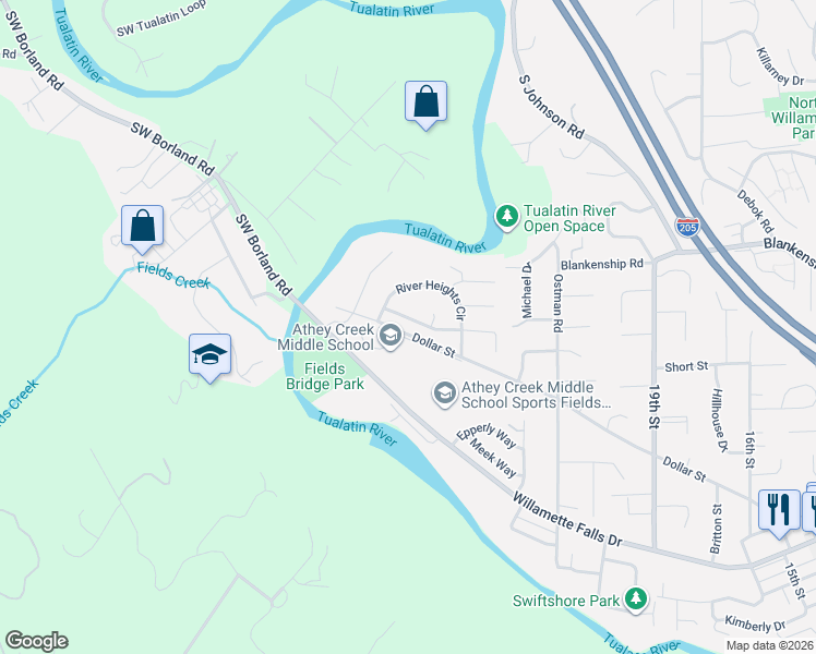 map of restaurants, bars, coffee shops, grocery stores, and more near 759 Nicole Drive in West Linn