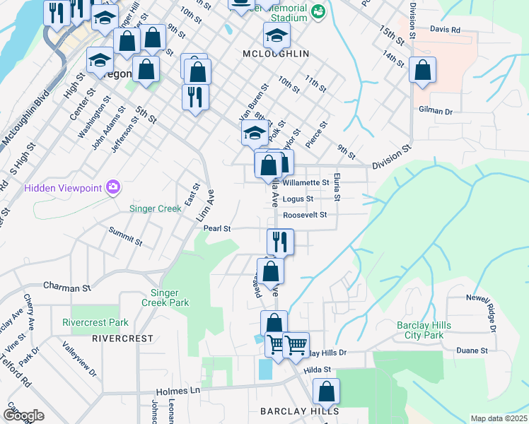 map of restaurants, bars, coffee shops, grocery stores, and more near 208 Myrtle Street in Oregon City