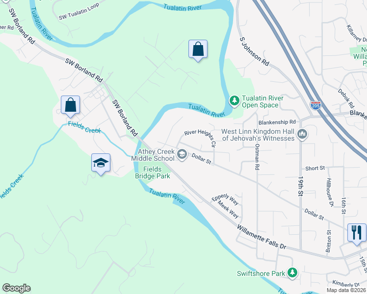 map of restaurants, bars, coffee shops, grocery stores, and more near 753 Nicole Drive in West Linn