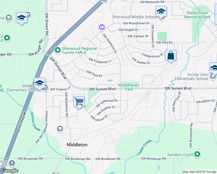 map of restaurants, bars, coffee shops, grocery stores, and more near 17686 Southwest Heatherwood Lane in Sherwood
