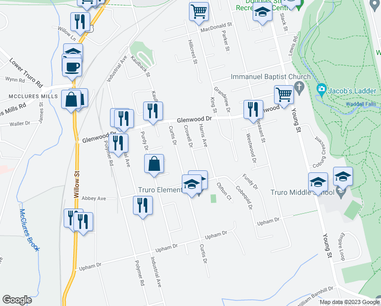 map of restaurants, bars, coffee shops, grocery stores, and more near 50 Crowell Drive in Truro