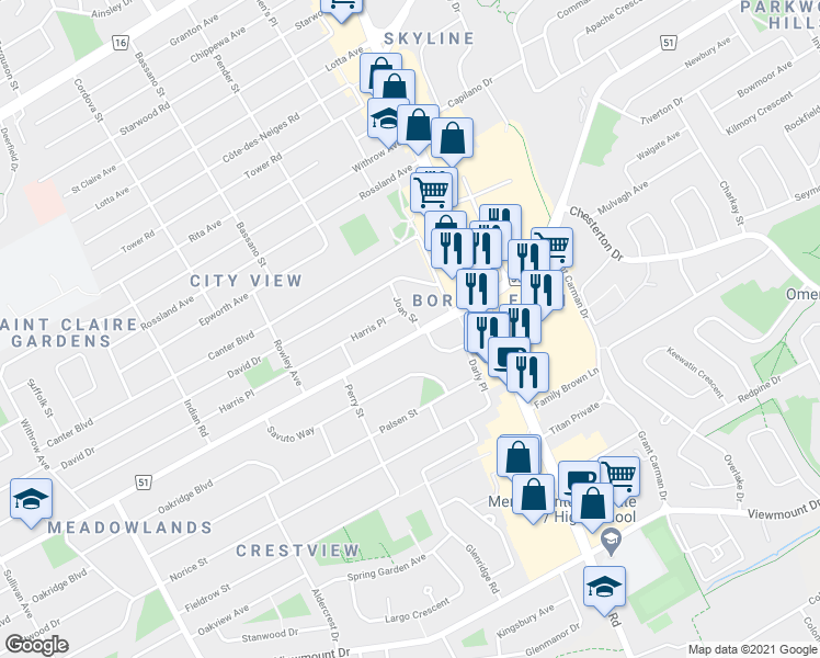 map of restaurants, bars, coffee shops, grocery stores, and more near in Ottawa