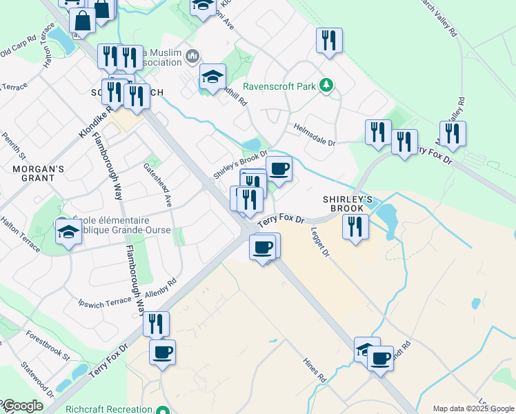 map of restaurants, bars, coffee shops, grocery stores, and more near 700 March Road in Ottawa