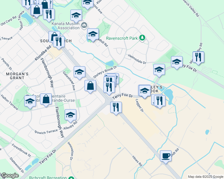 map of restaurants, bars, coffee shops, grocery stores, and more near 700 March Road in Ottawa