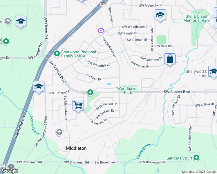 map of restaurants, bars, coffee shops, grocery stores, and more near 17675 Southwest Heatherwood Lane in Sherwood