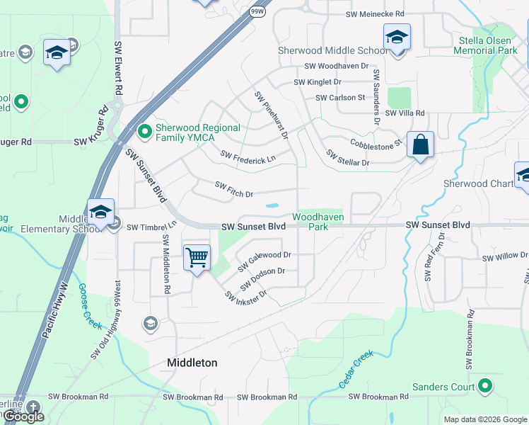 map of restaurants, bars, coffee shops, grocery stores, and more near 17703 Southwest Heatherwood Lane in Sherwood
