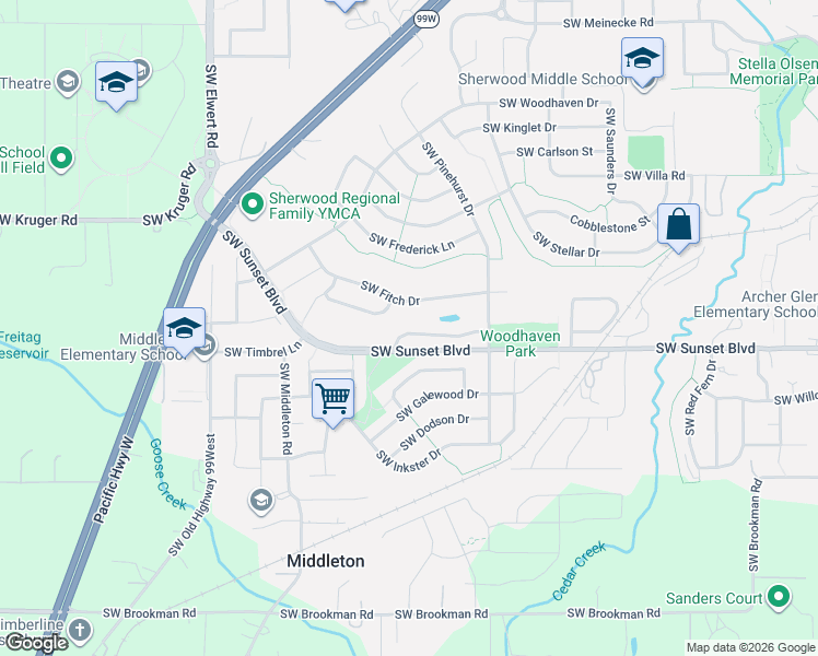 map of restaurants, bars, coffee shops, grocery stores, and more near 17821 Southwest Heatherwood Lane in Sherwood