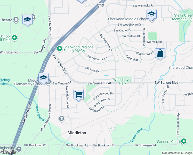 map of restaurants, bars, coffee shops, grocery stores, and more near 17821 Southwest Heatherwood Lane in Sherwood