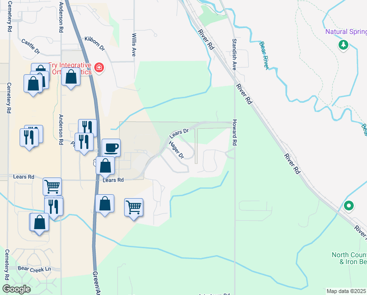 map of restaurants, bars, coffee shops, grocery stores, and more near 965 Hager Drive in Petoskey