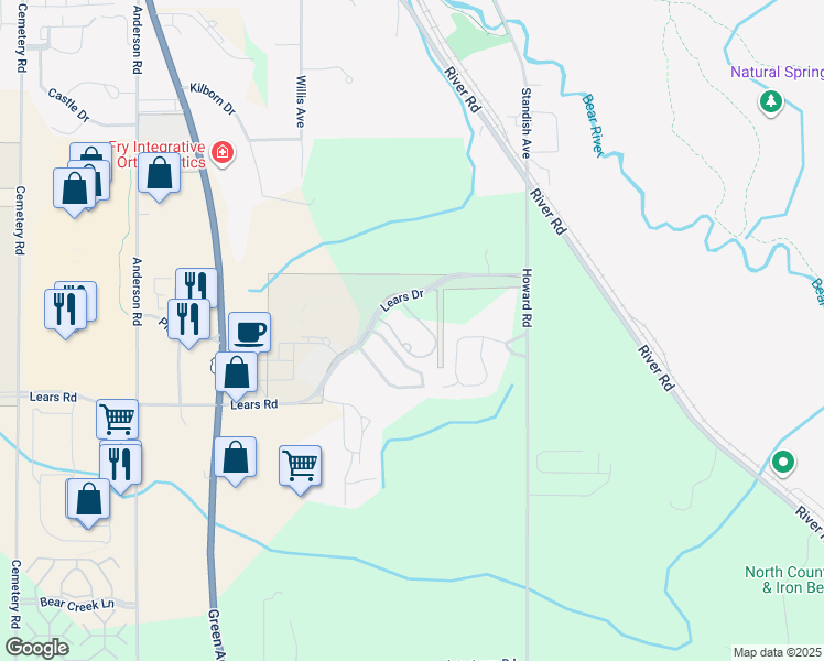 map of restaurants, bars, coffee shops, grocery stores, and more near 965 Hager Drive in Petoskey