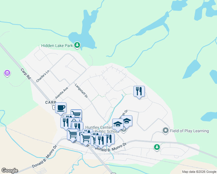 map of restaurants, bars, coffee shops, grocery stores, and more near 187 Glenncastle Drive in Ottawa