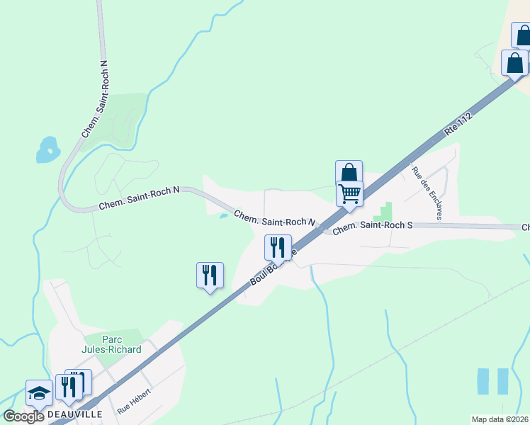 map of restaurants, bars, coffee shops, grocery stores, and more near 1237 Chemin Saint-Roch Nord in Sherbrooke