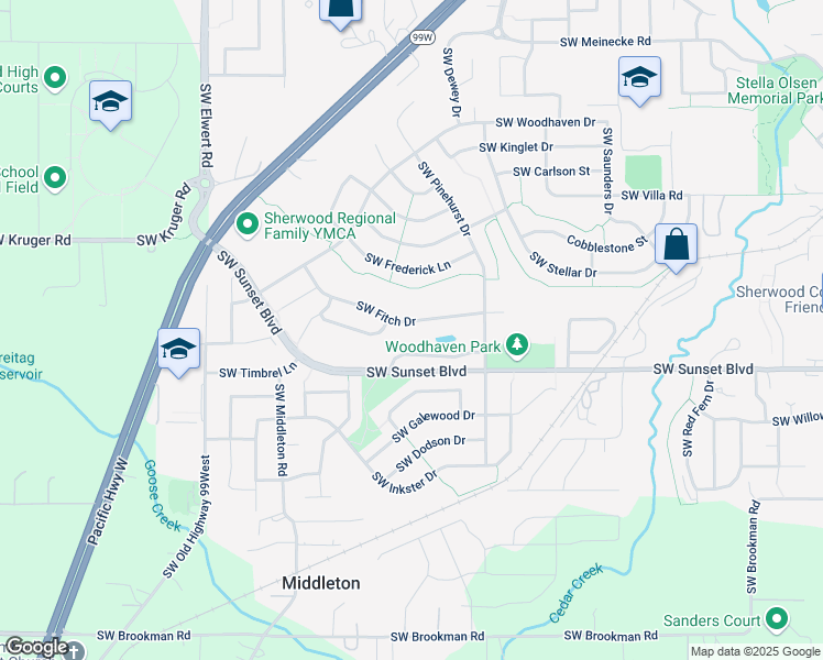map of restaurants, bars, coffee shops, grocery stores, and more near 17808 Southwest Fitch Drive in Sherwood