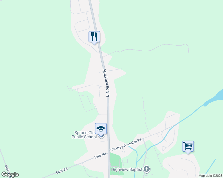 map of restaurants, bars, coffee shops, grocery stores, and more near 711 Muskoka District Road 3 in Huntsville