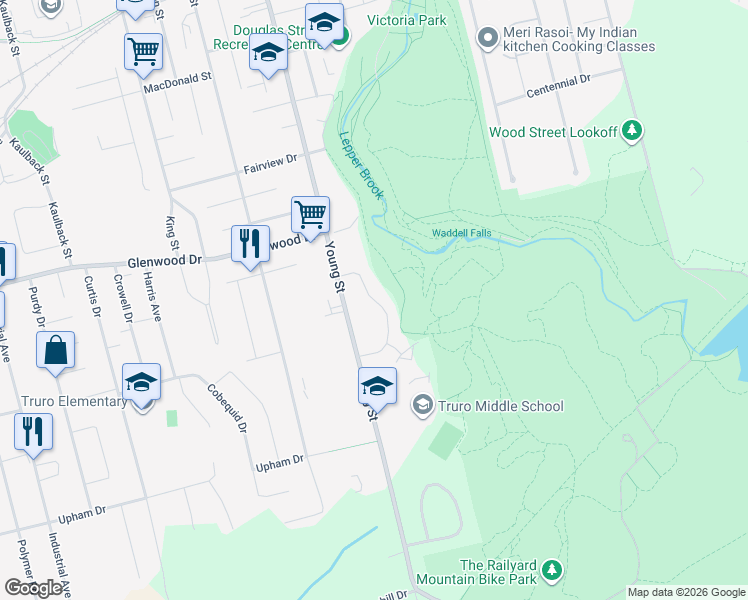 map of restaurants, bars, coffee shops, grocery stores, and more near Coburg Crescent in Truro