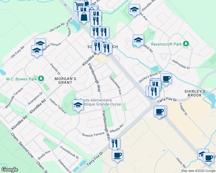 map of restaurants, bars, coffee shops, grocery stores, and more near in Ottawa