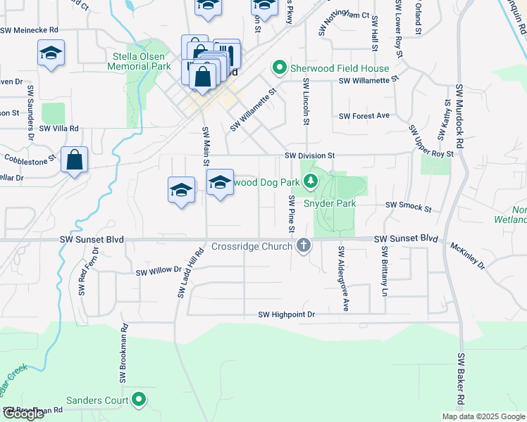map of restaurants, bars, coffee shops, grocery stores, and more near 23332 Southwest Cinnamon Hills Place in Sherwood