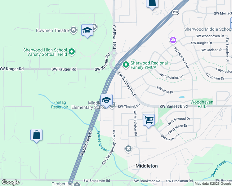 map of restaurants, bars, coffee shops, grocery stores, and more near 23318 Southwest Old Highway 99W in Sherwood