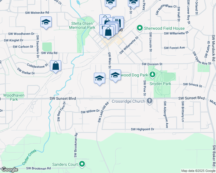 map of restaurants, bars, coffee shops, grocery stores, and more near 23264 Southwest Main Street in Sherwood