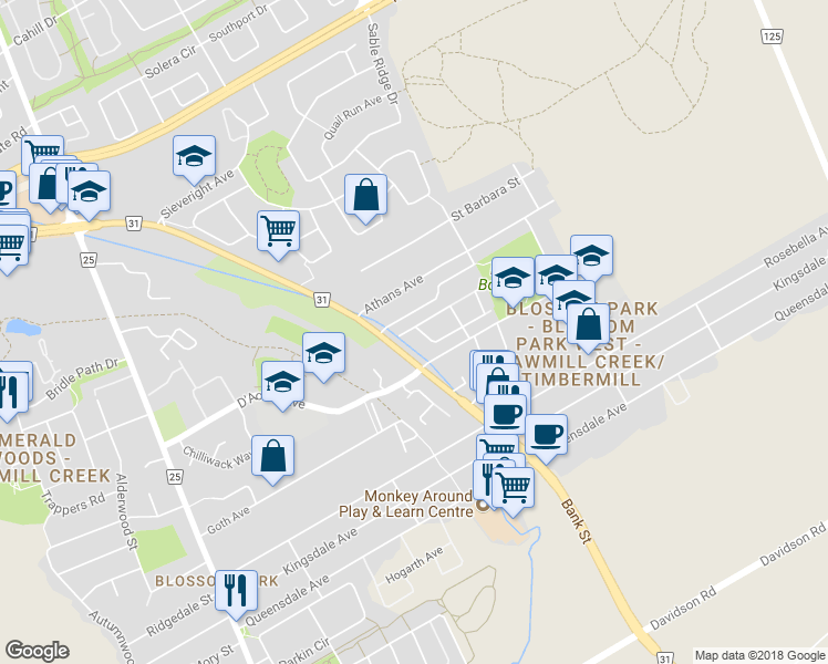map of restaurants, bars, coffee shops, grocery stores, and more near 2972 Olympic Way in Ottawa