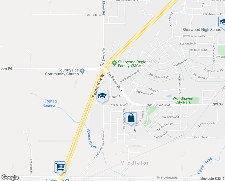 map of restaurants, bars, coffee shops, grocery stores, and more near 23326 Southwest Price Terrace in Sherwood