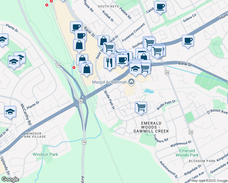 map of restaurants, bars, coffee shops, grocery stores, and more near 2636 Pimlico Crescent in Ottawa