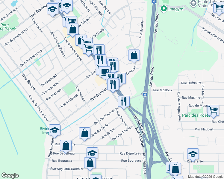 map of restaurants, bars, coffee shops, grocery stores, and more near in Saint-Jean-sur-Richelieu
