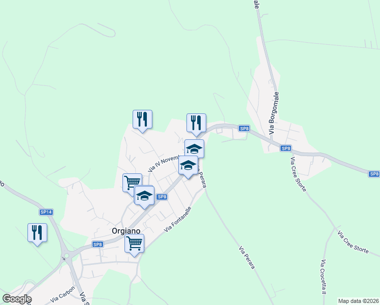 map of restaurants, bars, coffee shops, grocery stores, and more near 2 Via IV Novembre in Orgiano