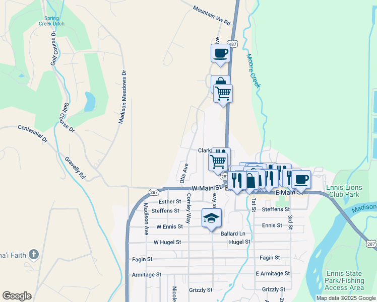map of restaurants, bars, coffee shops, grocery stores, and more near 875 Otis Avenue in Ennis