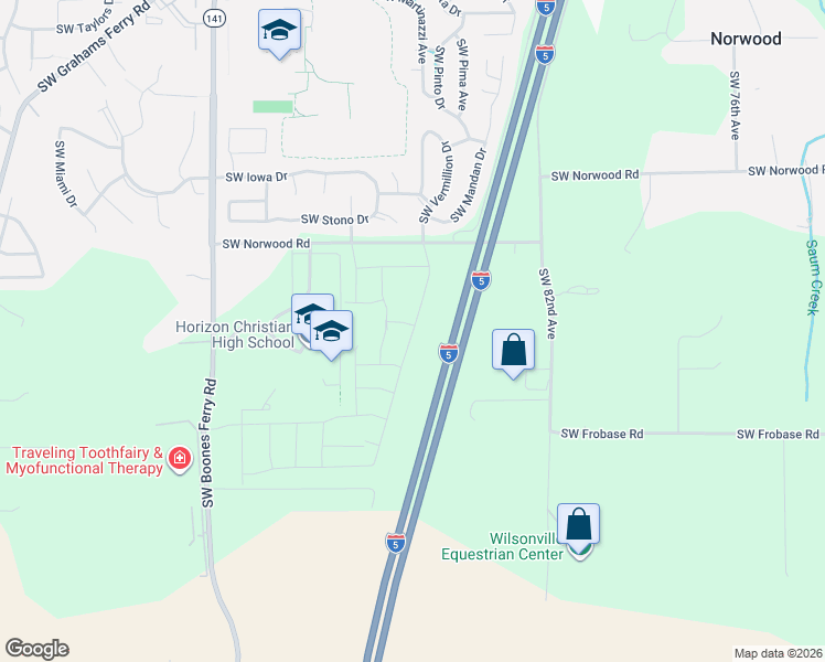 map of restaurants, bars, coffee shops, grocery stores, and more near Interstate 5 in Tualatin