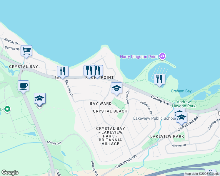 map of restaurants, bars, coffee shops, grocery stores, and more near 4 Crystal Beach Drive in Ottawa