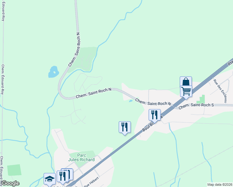 map of restaurants, bars, coffee shops, grocery stores, and more near 1422 Chemin Saint-Roch Nord in Sherbrooke